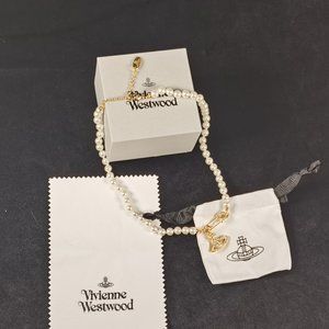 Vivienne Westwood Gold Safety Pin Pearl Necklace